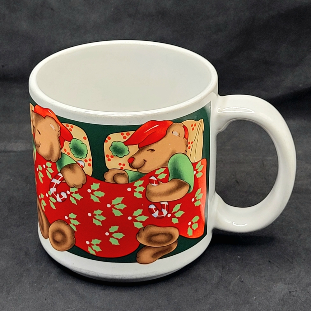 Vintage 1988 Dakin Bear-ry Christmas Mug Japan Teddy Bear Holiday Coffee Cup